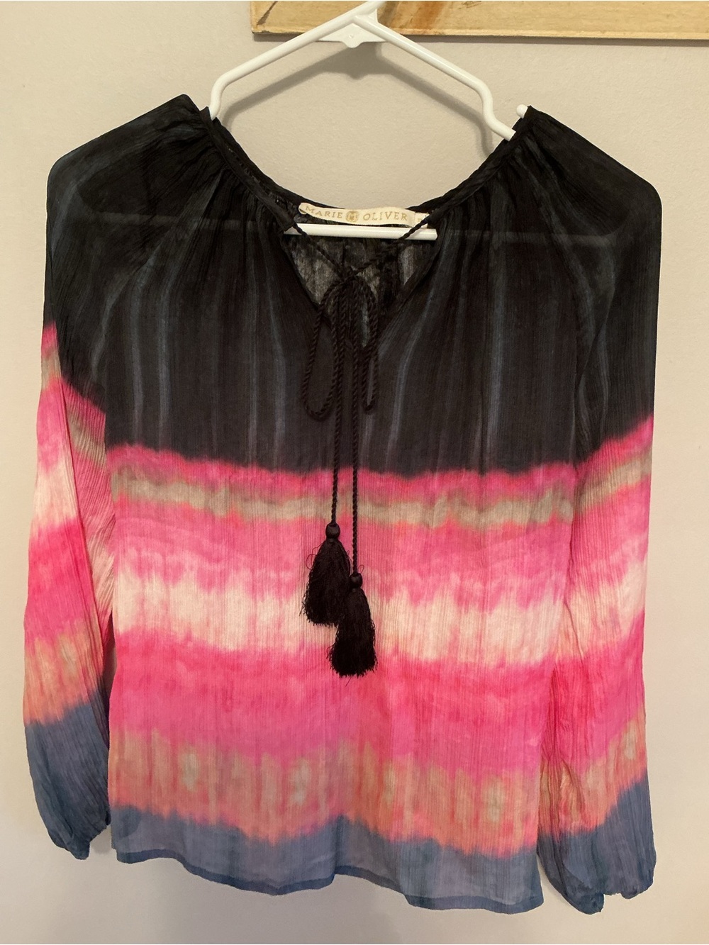 Marie Oliver 100% Silk Ombre Tie-Dye Peasant Blouse, XS